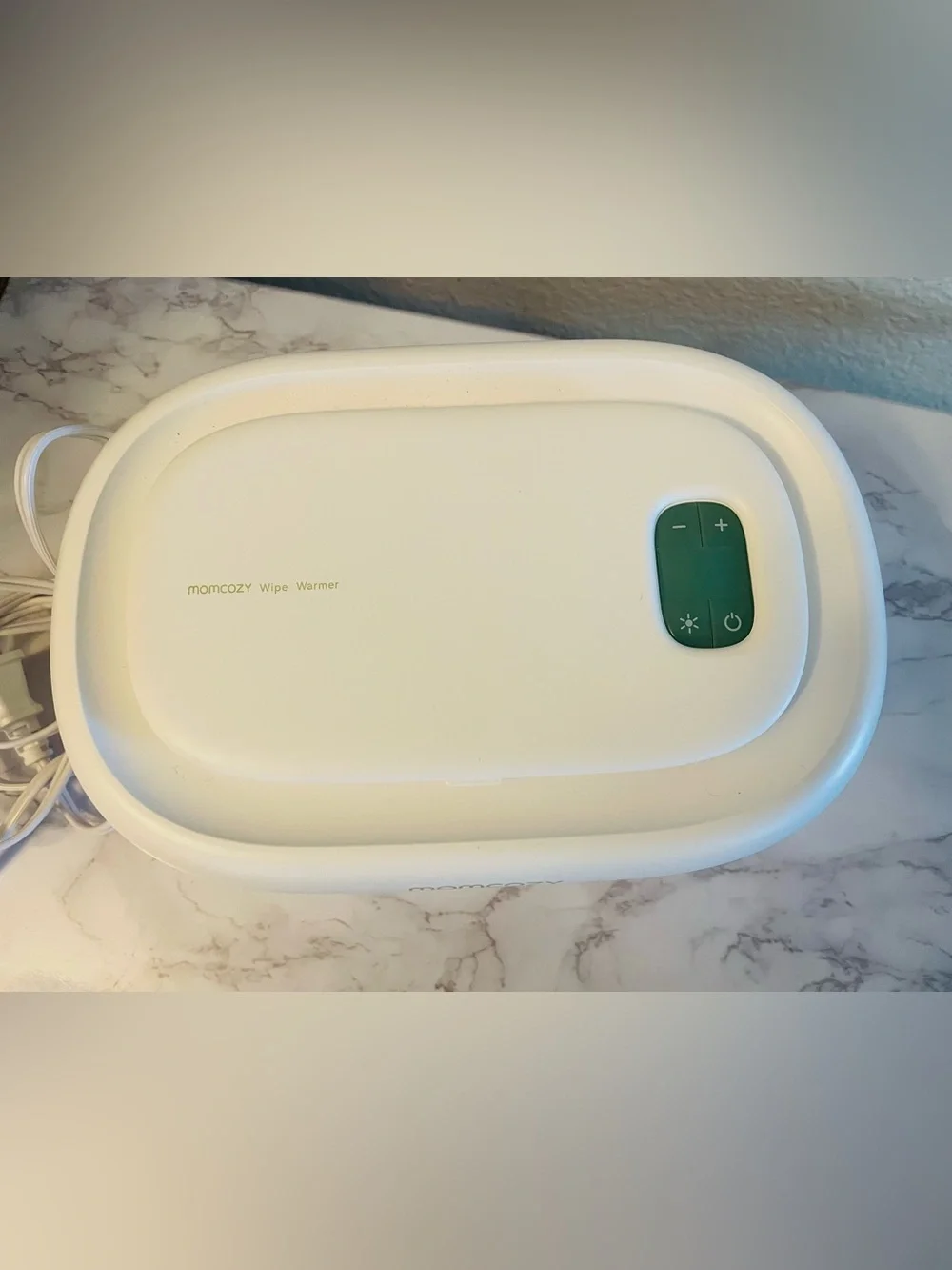 Momcozy White and Green Electric Wipe Warmer - Nursery & Bathroom Organizer